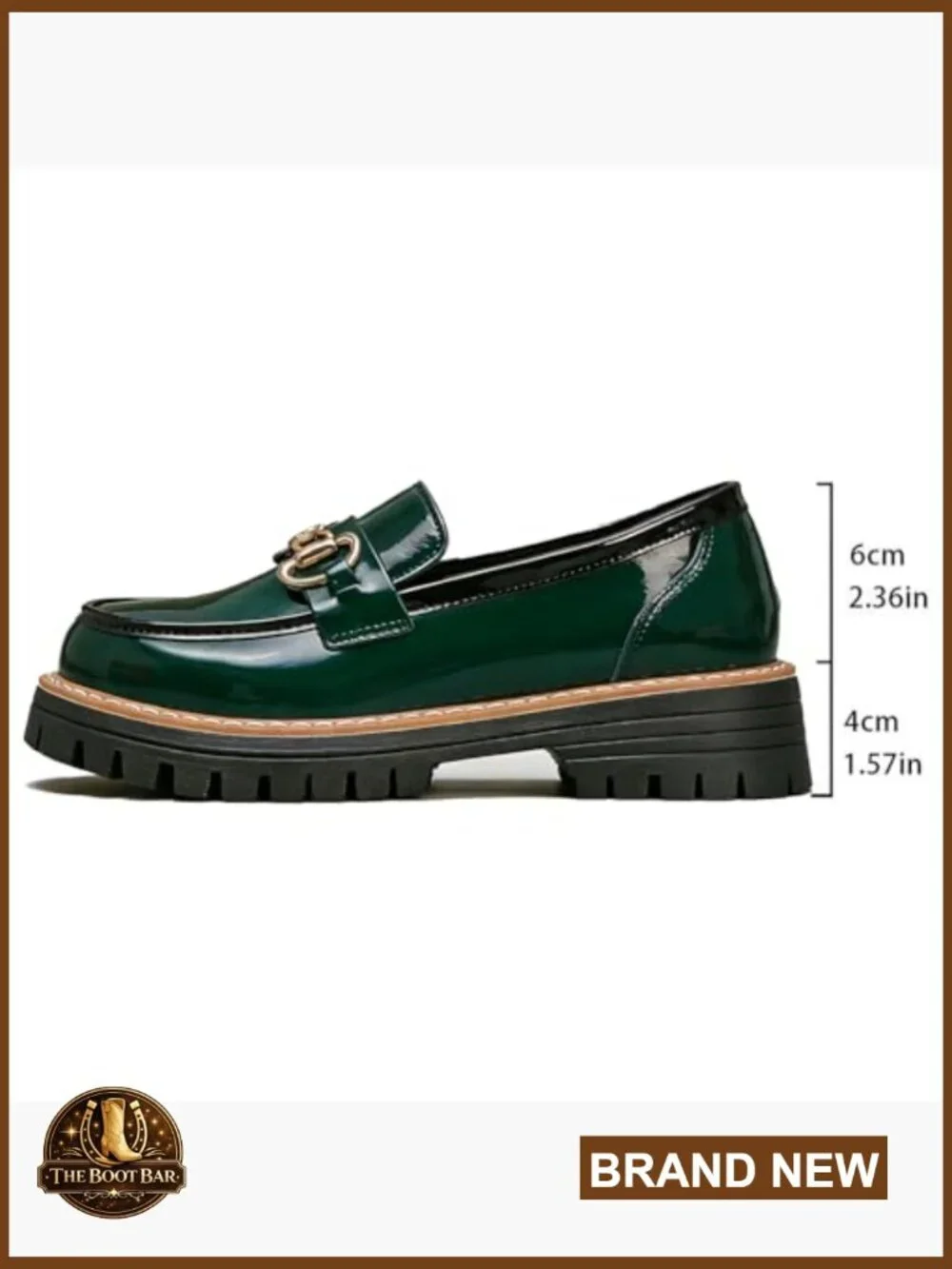 Chunky Heel Patent Leather Loafers Women Round Toe Lug Sole Platform Slip On